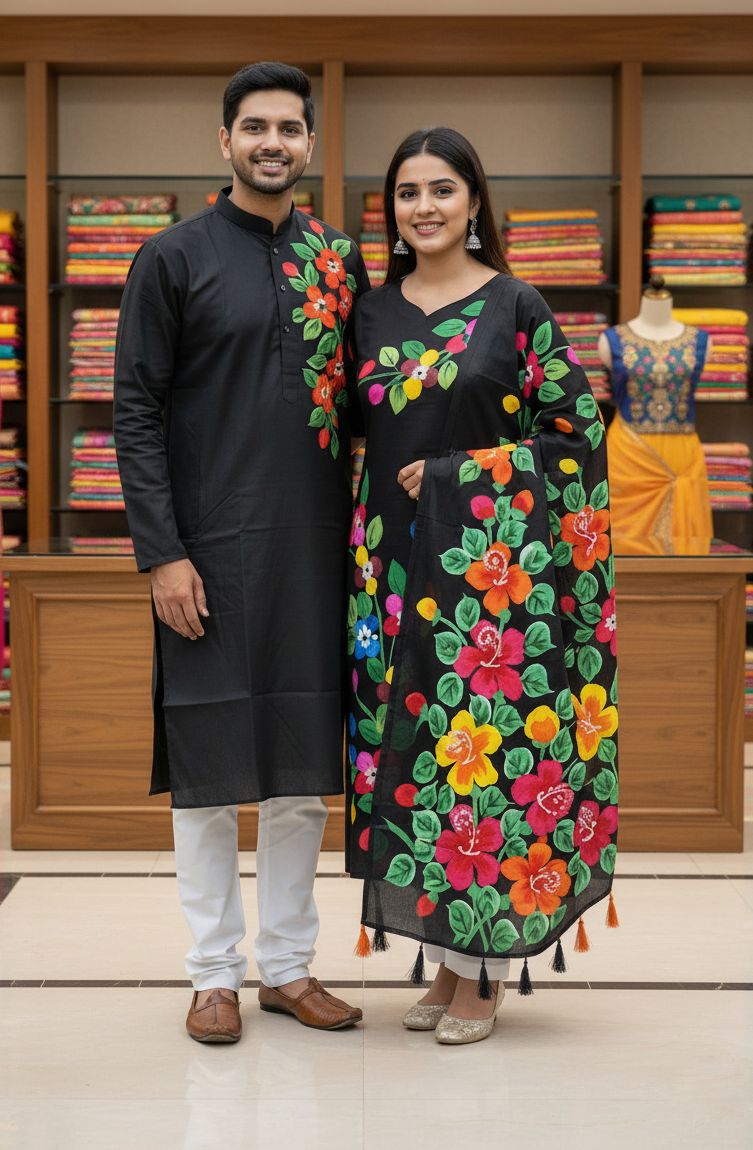 Panjabi Three Piece Couple Set